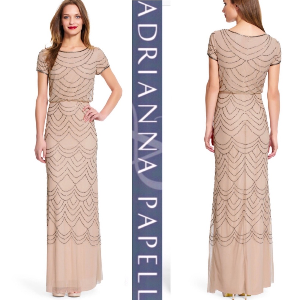 Adrianna Papell short sleeve beaded Blouson dress - Picture 3 of 8